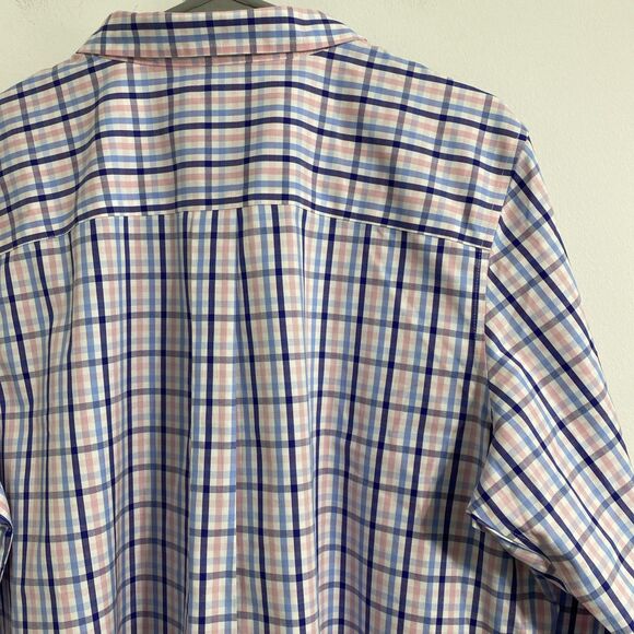 L.L. Bean Dress Shirt Men's XL Blue White Pink Plaid Pinpoint Oxford 100% Cotton - Picture 10 of 12